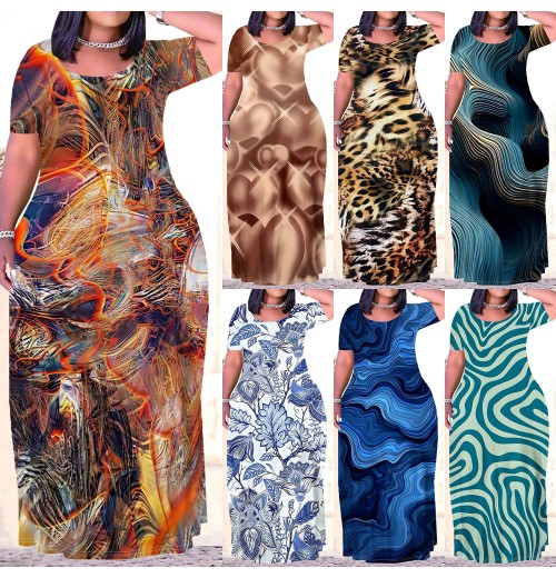 Elegant and Trendy Women's Short Sleeve Maxi Dresses - Customizable Patterns and Designs