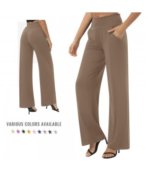 Women's Casual Sweatpants Fabric Smooth Breathable Moisture Wicking High Waist Lengthened Elastic Straight Wide Leg Pants