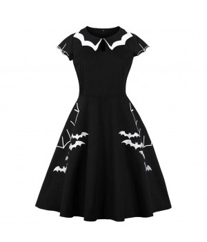 2024 plus size Halloween party short sleeve O-neck bat embroidery A-line big hem midi dress plus size dress for women