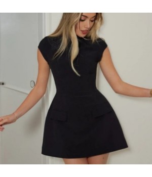 Wholesale Hotselling Fashionable Clothing Summer Casual Elegant A Line Solid Color Round Neck Short Dress Women's Dresses