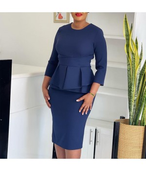 Women's Workwear Autumn Dresses for Special Occasions Elegant Long Sleeve O Neck Knee Length Casual Women Peplum Church Dress