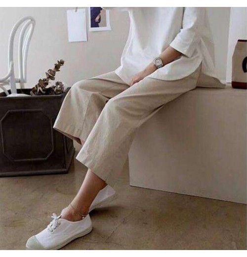 S-3XL New Wide Leg Pants Women's New Cotton Linen Pants Student Loose Linen Casual Pants