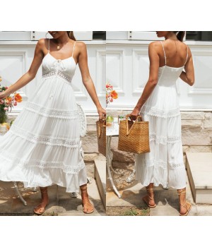 Fashion Women Clothing Dress New Summer Casual Long Dress 2022 Women's French Romantic White Suspender Dress For Women