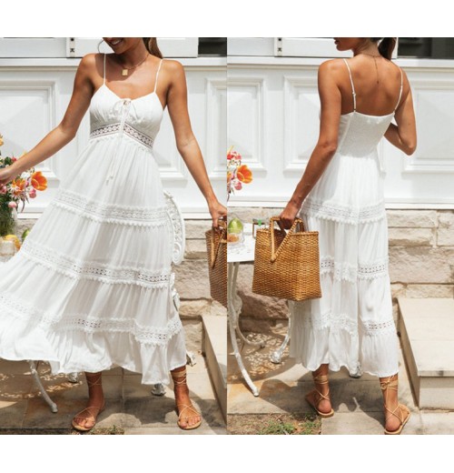 Fashion Women Clothing Dress New Summer Casual Long Dress 2022 Women's French Romantic White Suspender Dress For Women