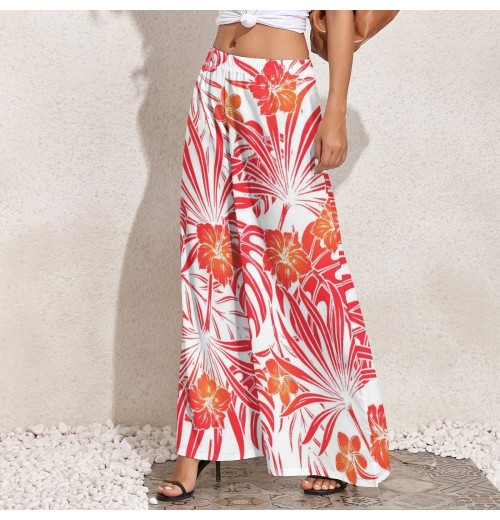 Customizable Women's Tropical Floral Print Loose Wide Waist XL Pants