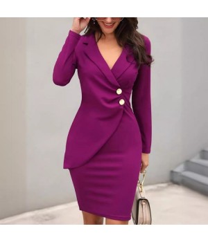 Autumn Slim Fit Buttock Bottom Button Breasted Professional Dress For Women