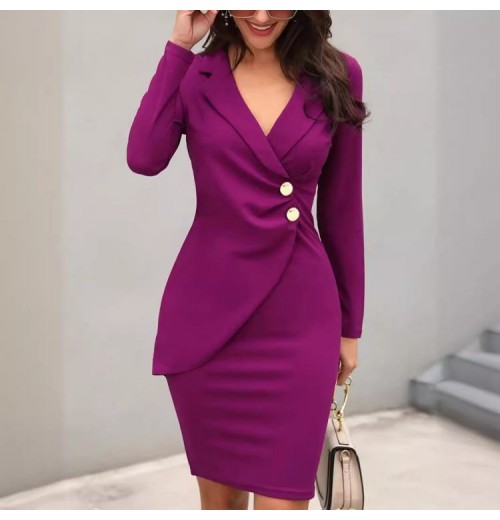 Autumn Slim Fit Buttock Bottom Button Breasted Professional Dress For Women