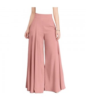 Elegant High Waist Wide Leg Pants Spring Vintage Flare Trousers Casual Solid Zipper Palazo Pants Women Summer Polyester Knitting